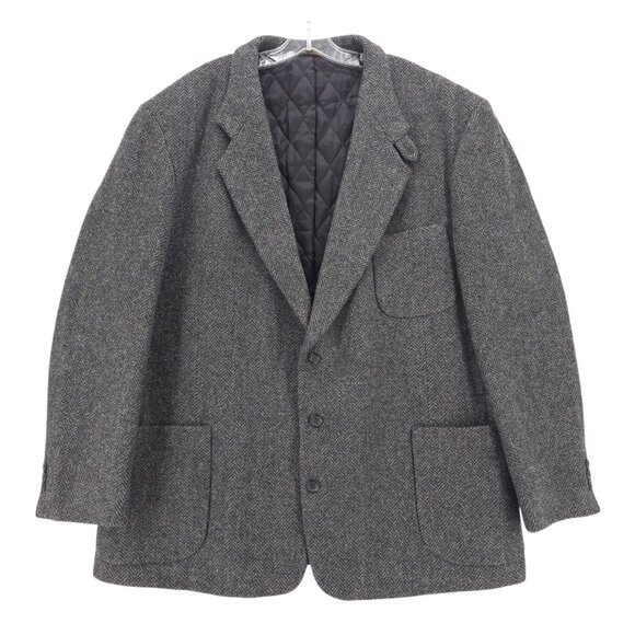 LL BEAN Gray Herringbone Wool Blend Coat Jacket Thinsulate Size 48R